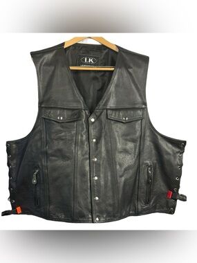 Leather King Moto Vest Black Biker Club Men's Size 58 4XL